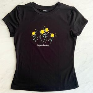 Shein Floral and Slogan Graphic Top Size XS